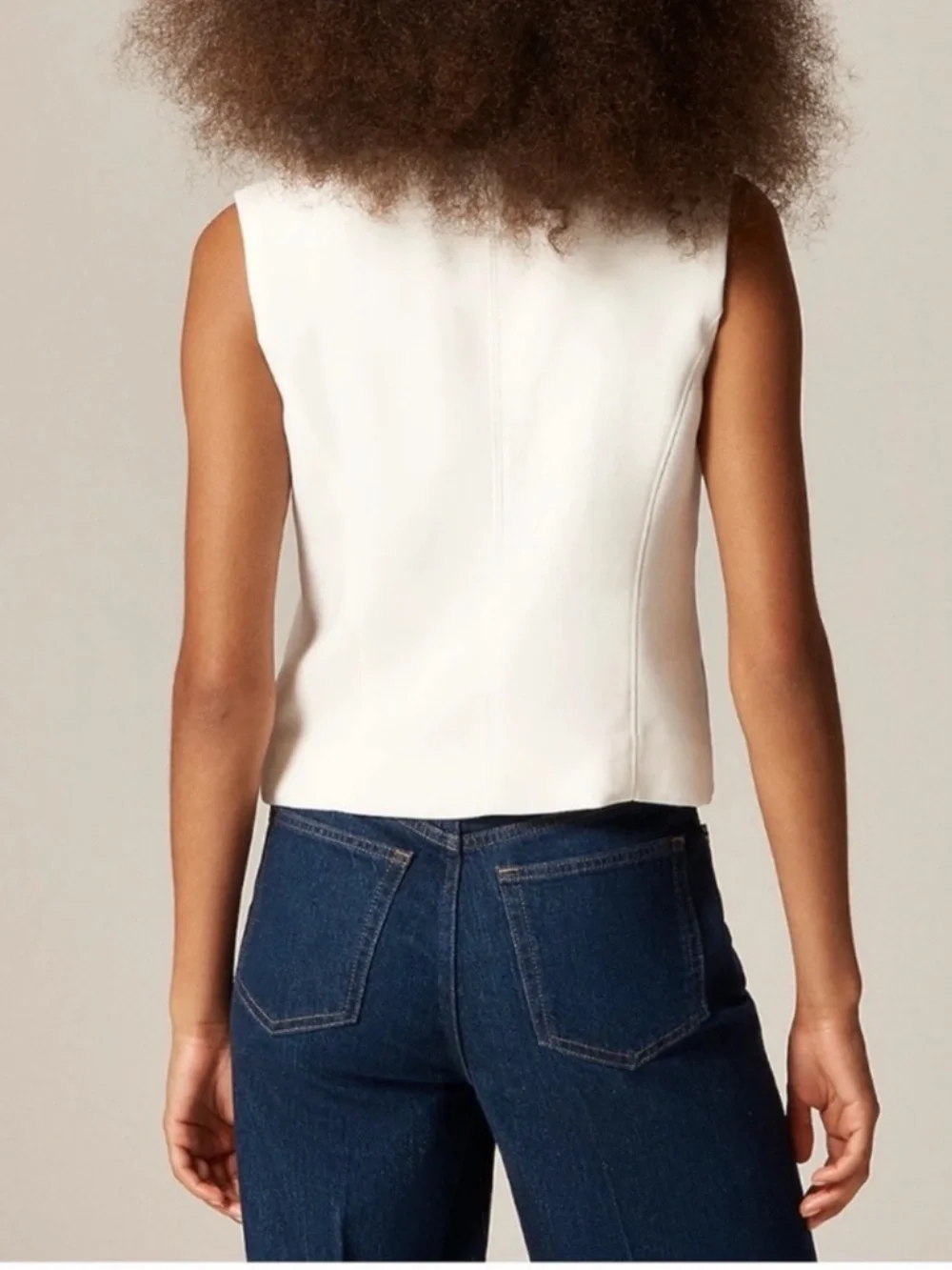 J. Crew Vest City Crepe in Ivory Crewneck Style Button Front Women's Size 14